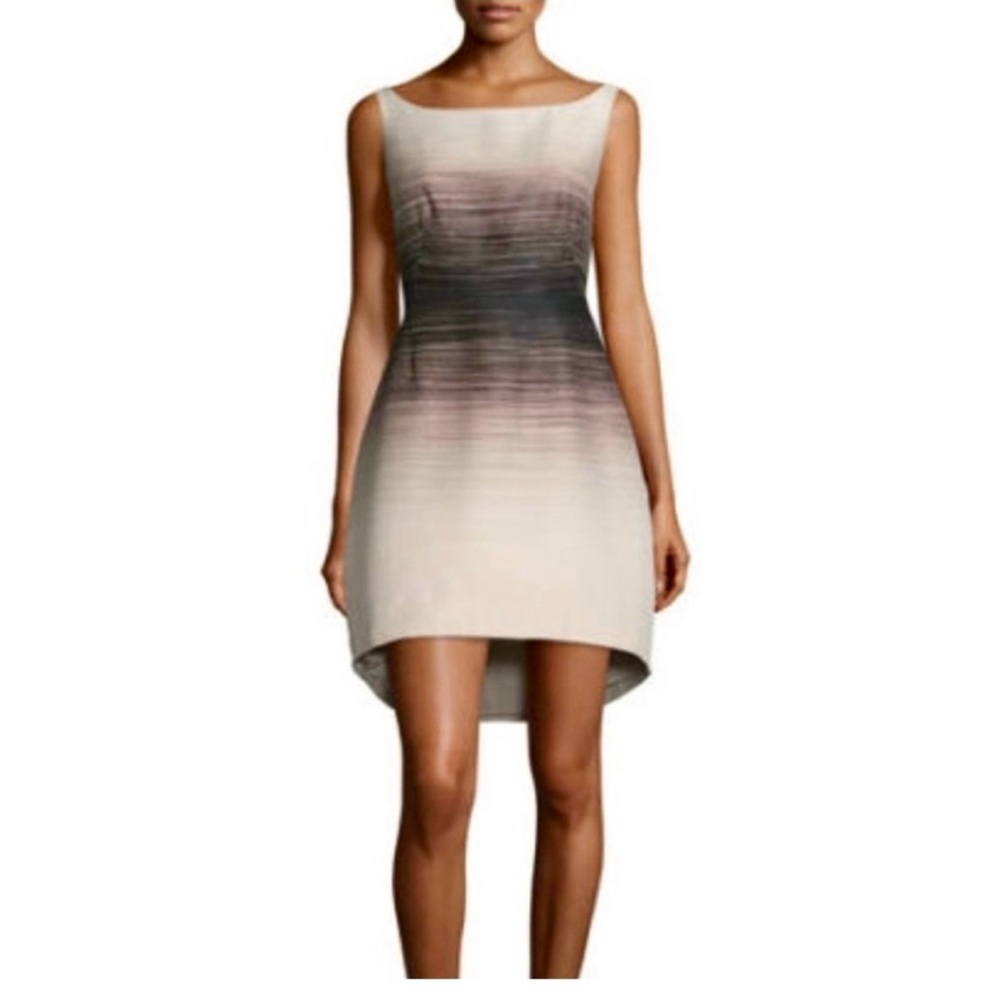 Halston Heritage Sleeveless Ombre Structured Dress, Buff/Black Size 10